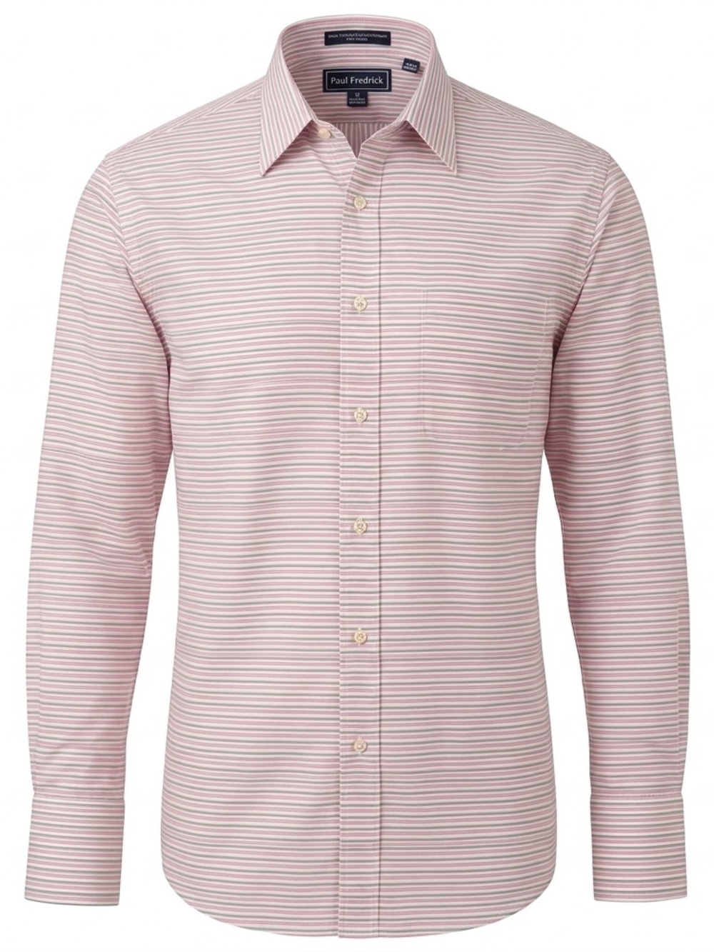 Paul Fredrick Men's Button-Down Shirt Pink & Grey Stripe - 17 / 35